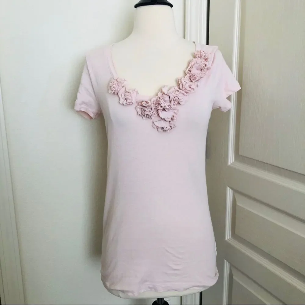 J Crew Flouncy Flowers Scoopneck Tee pink